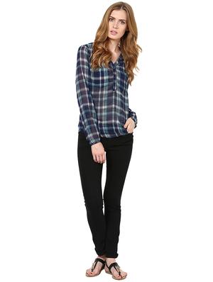 checks printed mandarin collar polygeorgette top - 1125095 - Standard Image - 4