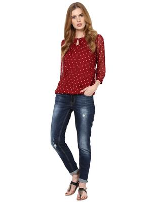 polka dots printed round neck polychiffon top - 1125109 - Standard Image - 4