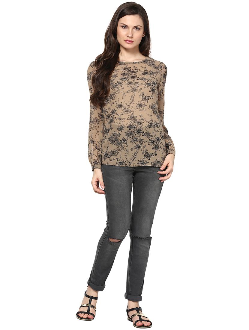 floral printed round neck polygeorgette top - 1125173 - Zoom Image - 4
