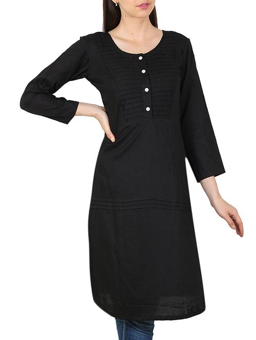 black rayon solid kurta - 11294603 - Standard Image - 1