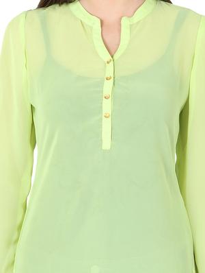 green georgette highlow kurta - 11304028 - Standard Image - 4