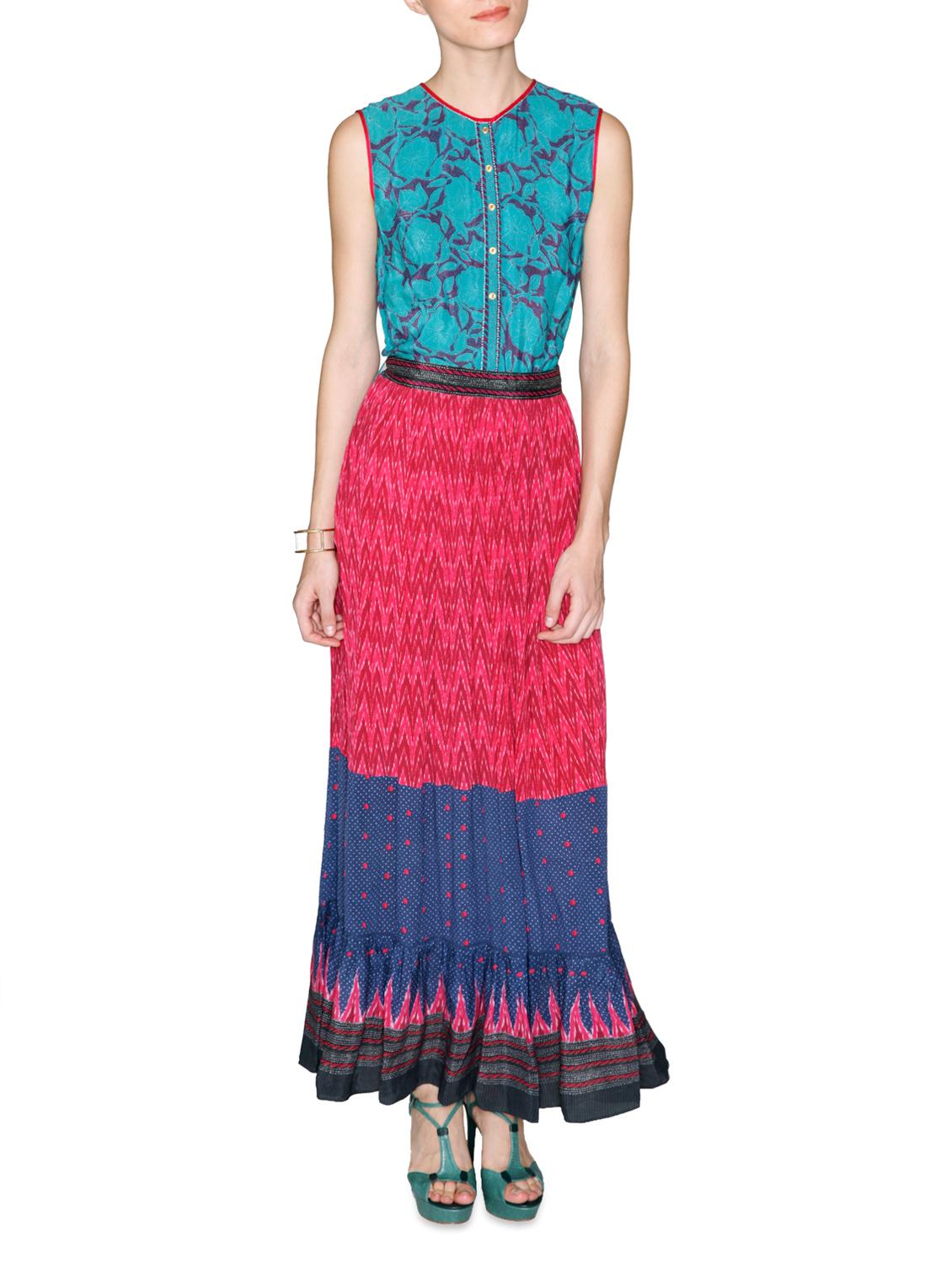 Multicolored Printed Viscose Crepe Maxi Dress - LABEL Ritu Kumar