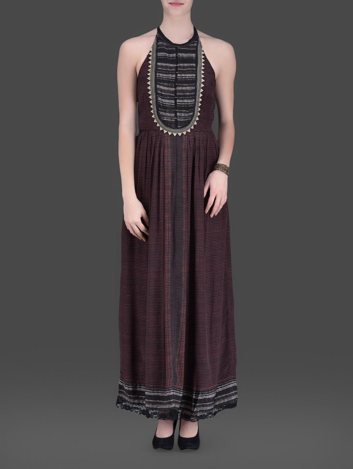 Brown Halter-neck Maxi Dress - LABEL Ritu Kumar