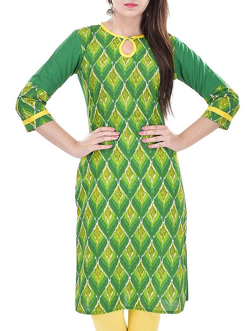green cotton printed kurta - 11361589 - Standard Image - 1