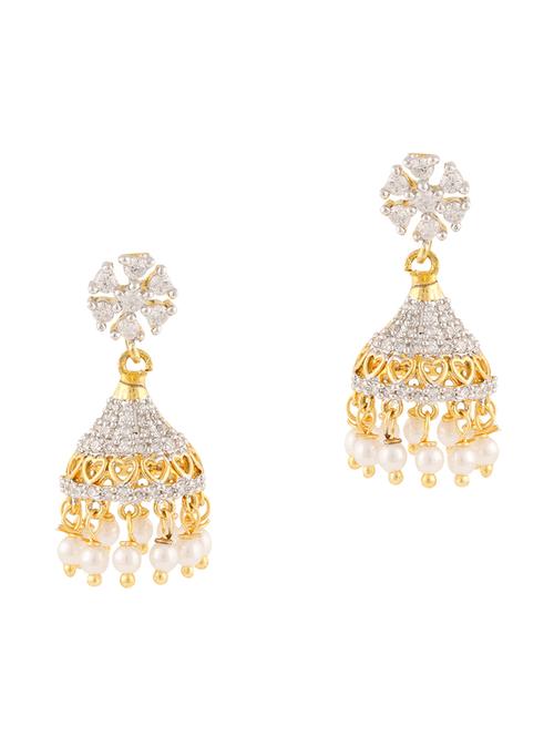 White gold plated jhumka earrings - 11368434 - Very Small Image - 1