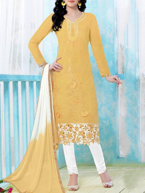 yellow embroidered dress material - 11406980 - Very Small Image - 1