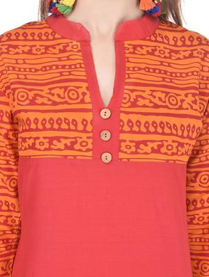 red printed cotton kurta - 11414151 - Standard Image - 4