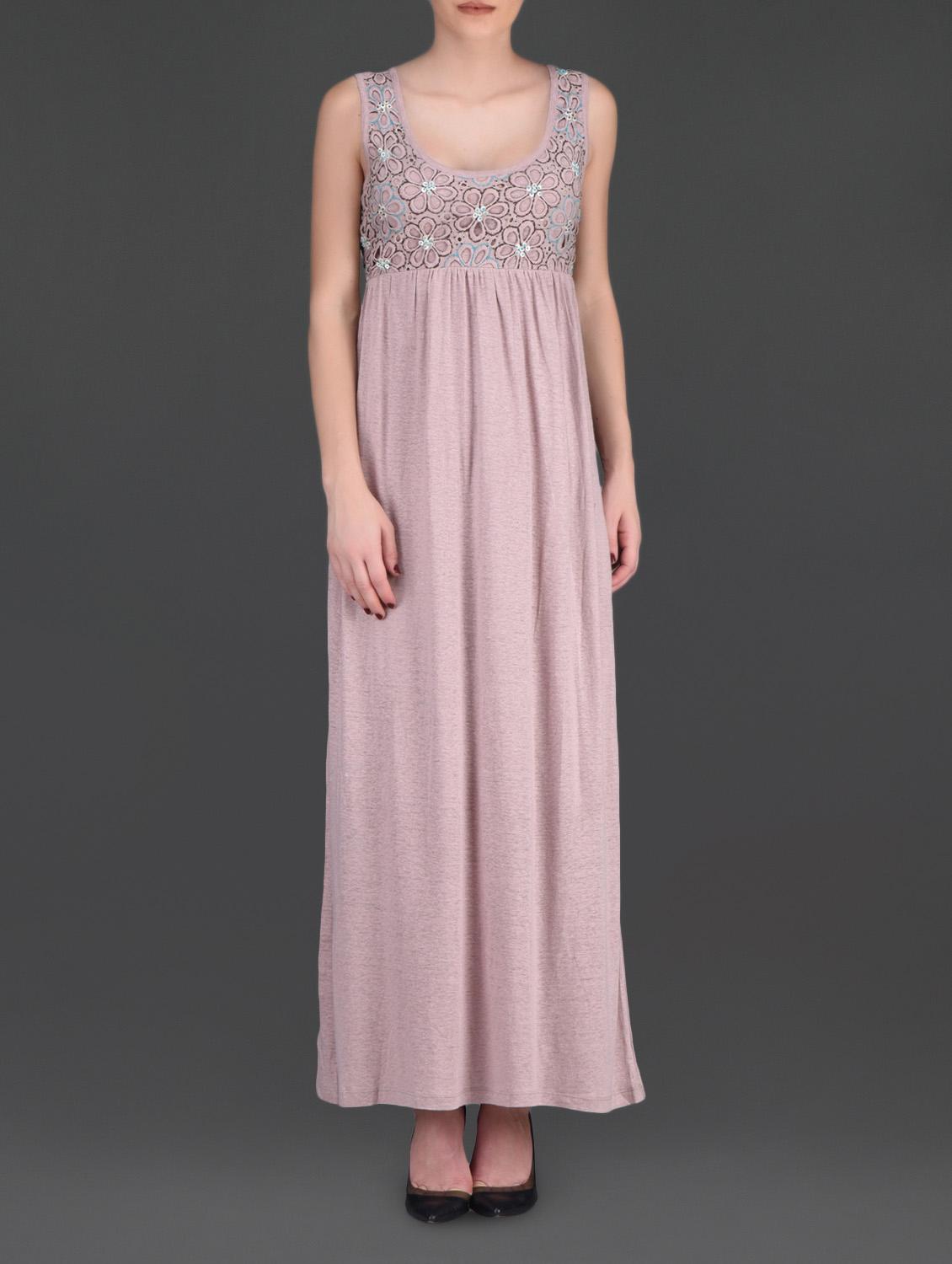 Dusty Pink Floral Cutwork Maxi Dress - LABEL Ritu Kumar