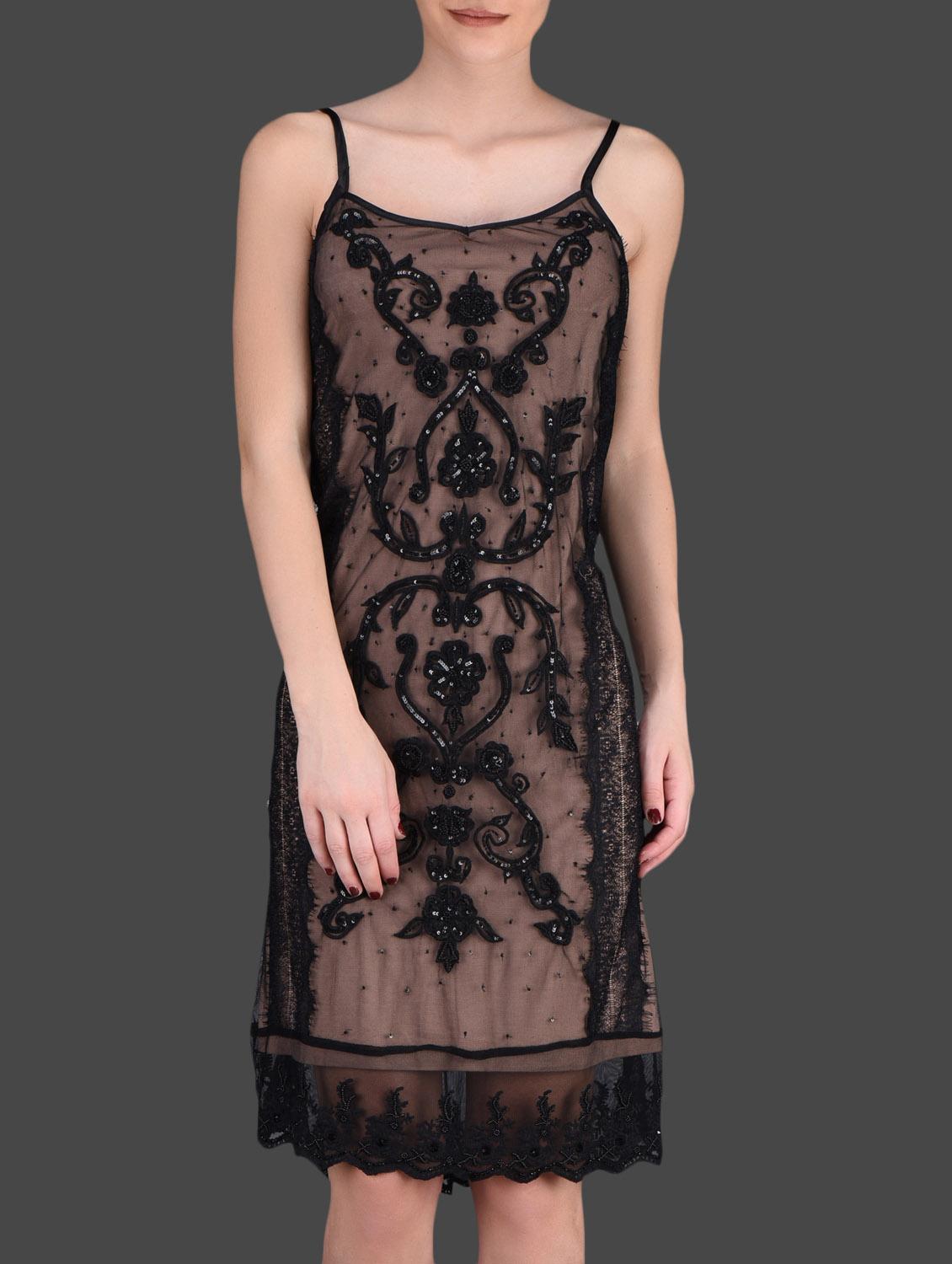 Embellished Black Lace Slip Dress - LABEL Ritu Kumar