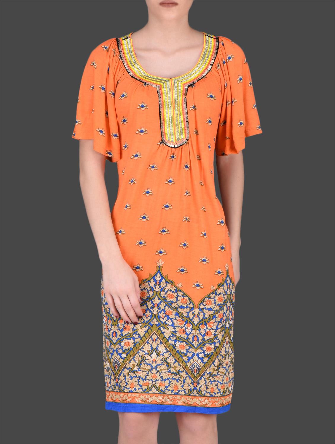 Orange Printed Viscose Dress - LABEL Ritu Kumar
