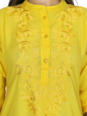 yellow rayon embroidered kurta - 11464986 - Standard Image - 4