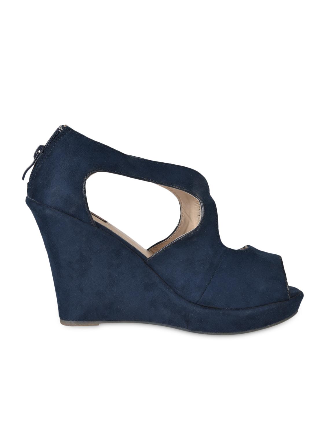 Peep Toe Blue Suede Wedges - Flat N Heels