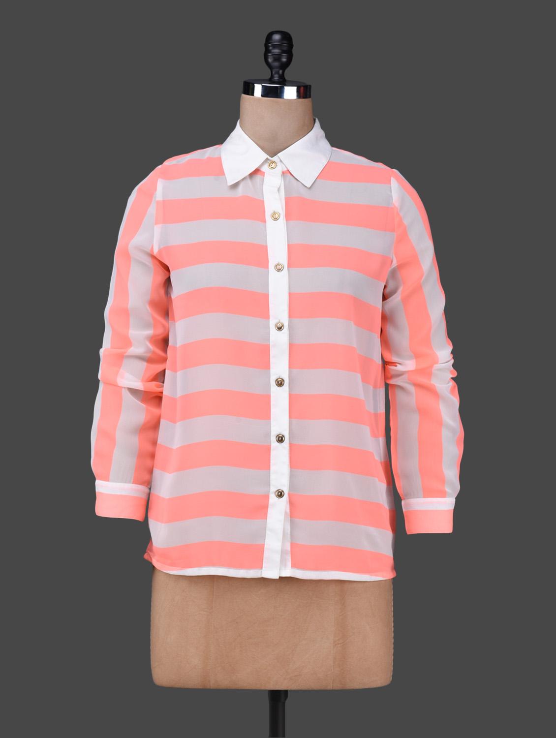 Neon Pink And White Striped Shirt - Texco