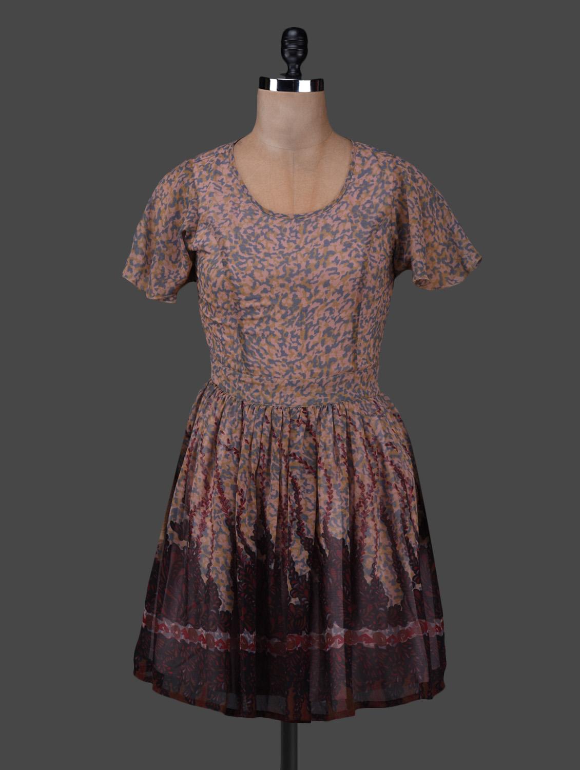 Brown Printed Poly Georgette Dress - Texco