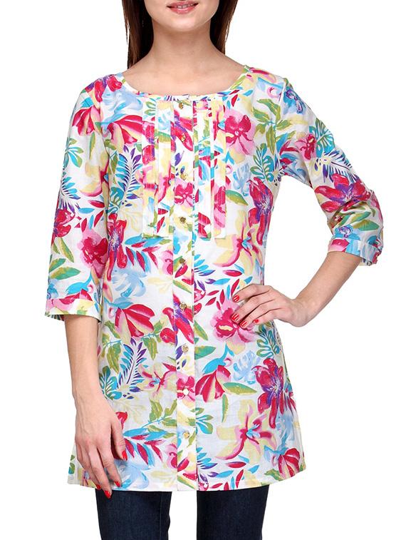 Quarter Sleeves Floral Print Tunic - Stilestreet - 1149542