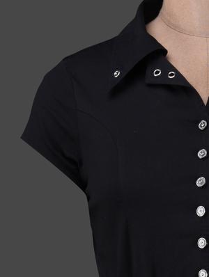 solid black shirt collar belted dress - 1150070 - Standard Image - 4