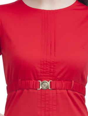 Solid Red Pintucked Belted Dress - 1150073 - Standard Image - 4