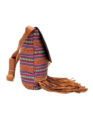 brown leatherette striped sling bag - 11508221 - Standard Image - 4