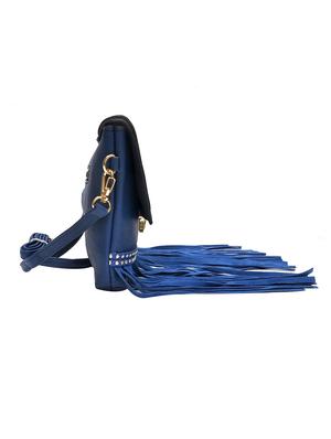 navy blue leatherette cut-out fringed sling bag - 11508234 - Standard Image - 4