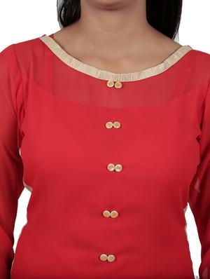 red georgette solid long kurta - 11509685 - Standard Image - 4