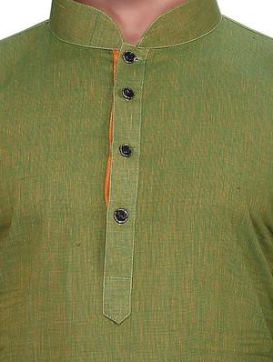 solid olive green cotton kurta - 11513621 - Standard Image - 4