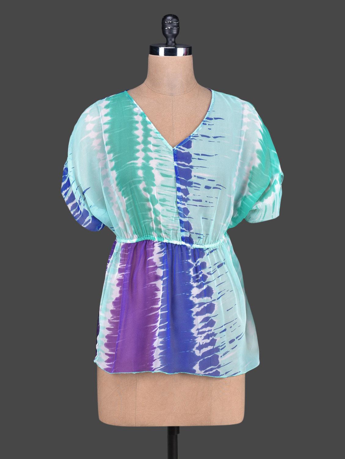 V Neck Short Sleeves Georgette Top - Tops And Tunics