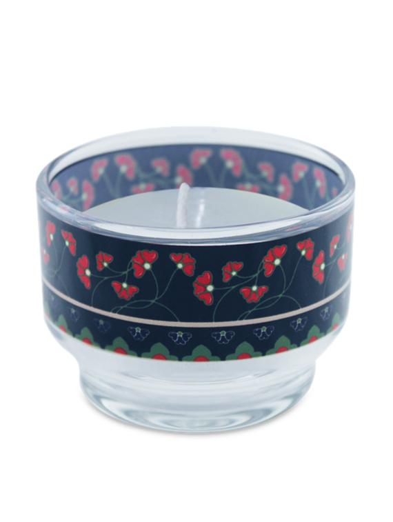 Blue And Red Flowers Glass Wax Candle Holder - Kolorobia - Decor