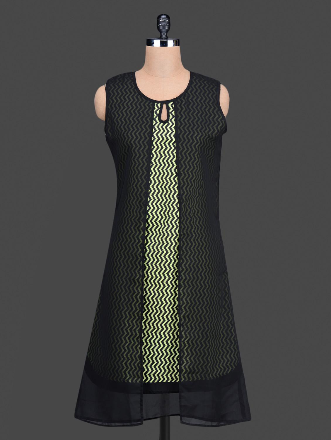 Black Chevron Printed Layered Kurta - By
