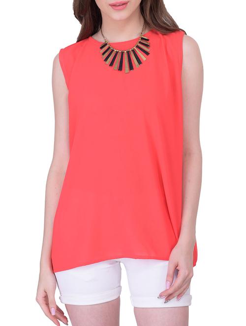 solid orange georgette top - 11558935 - Very Small Image - 1