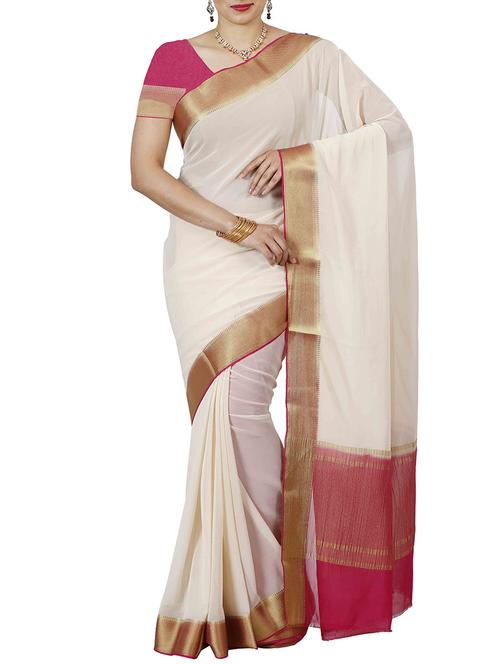 zari bordered white saree with blouse - 11578193 - Standard Image - 1