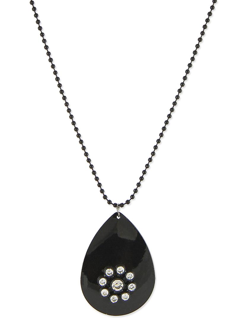 Black Beaded Metallic Necklace - By