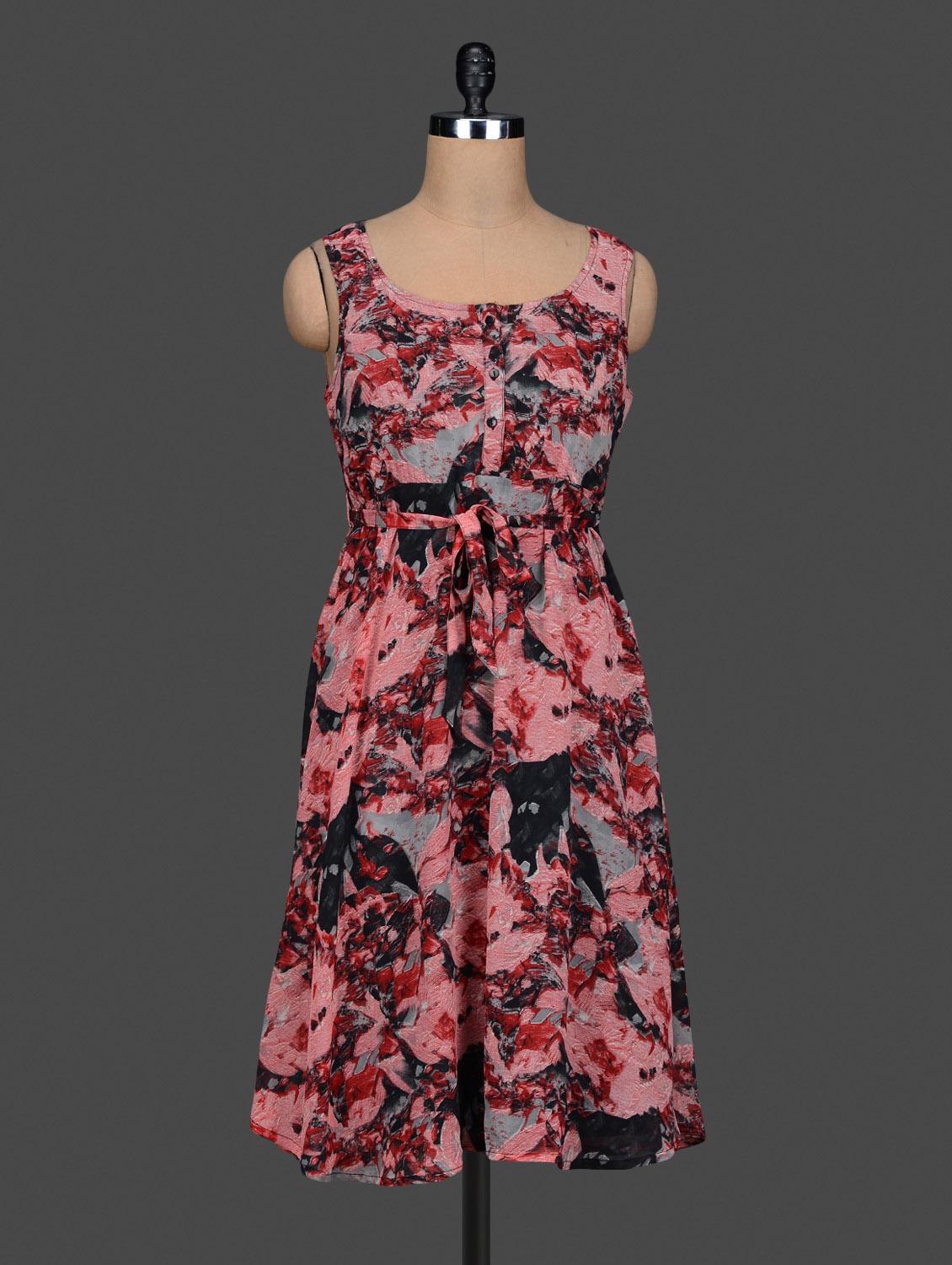 Abstract Printed Pink A-Line Midi Dress - Meira