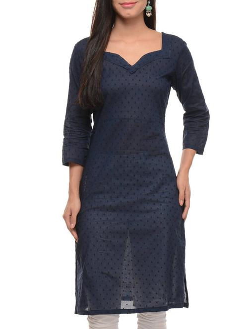 blue cotton straight kurti - 11588783 - Standard Image - 1