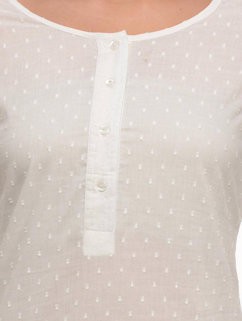 white eyelash cotton straight kurti - 11588788 - Zoom Image - 4