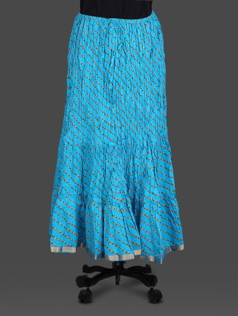 Blue Leheriya Print Cotton Long Skirt - Soundarya