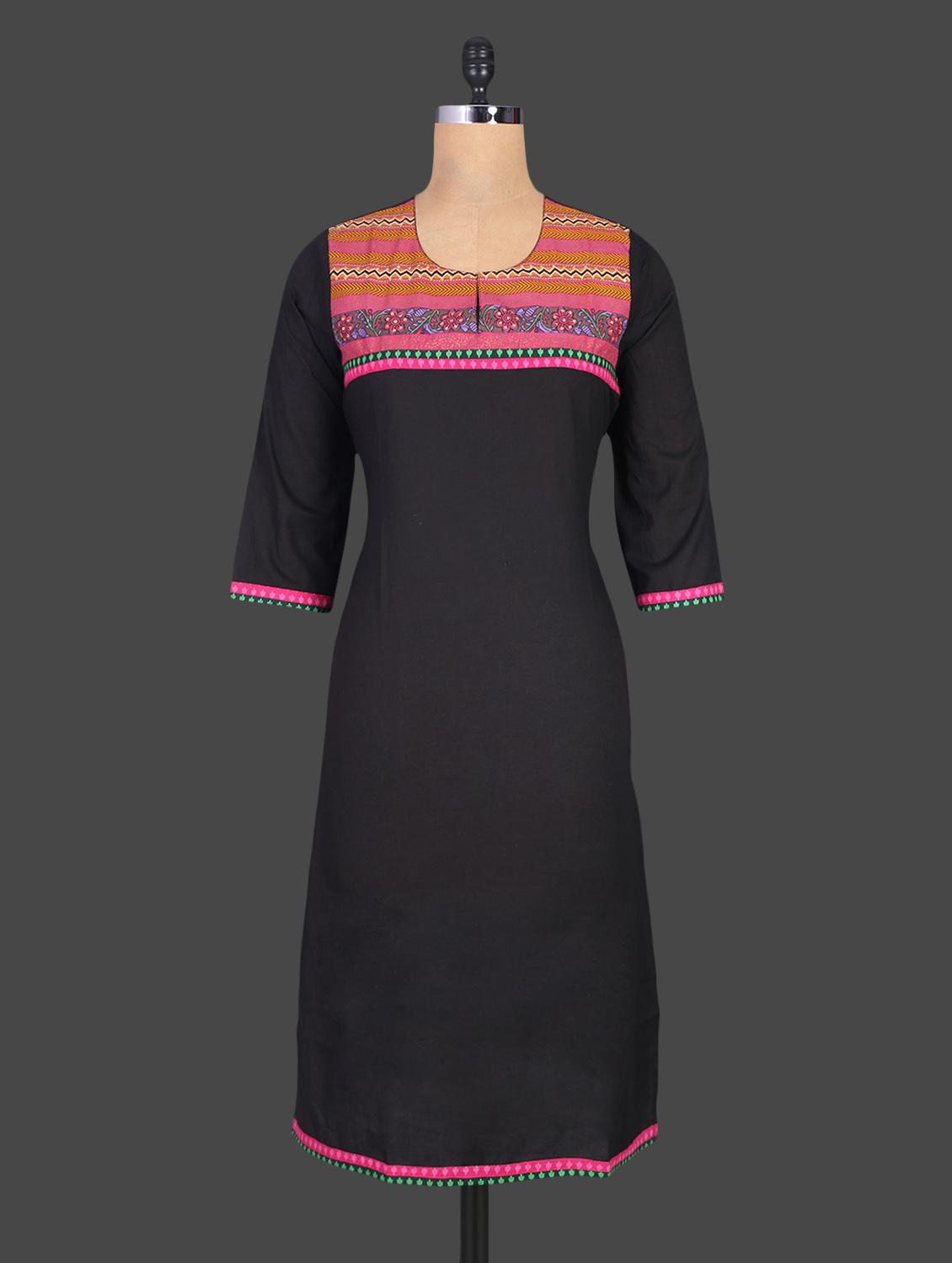 Printed Yoke Quarter Sleeves Cotton Kurta - DESHWALI