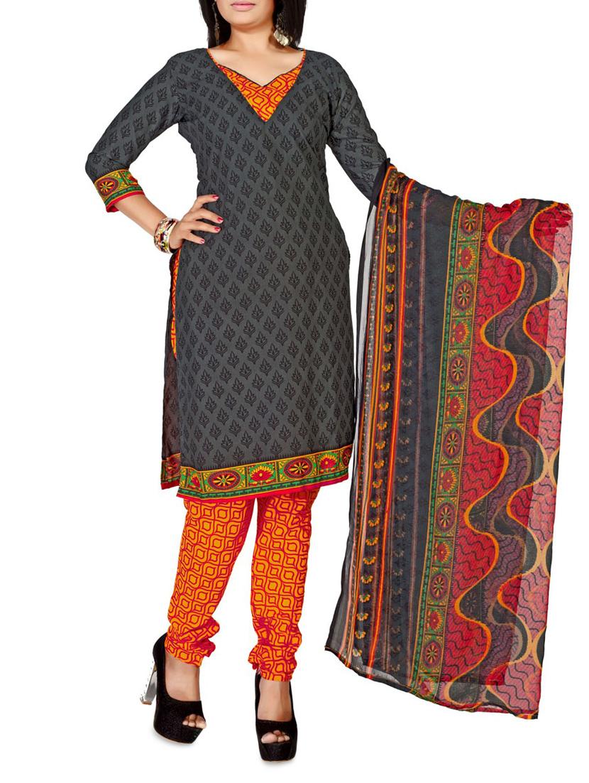 Grey Printed Cotton Unstitched Patiala Suit Set - PARISHA