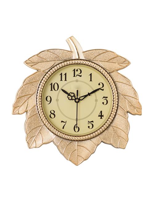 eCraftIndia Leaf Shape Retro Golden Wall Clock - 11630935 - Standard Image - 1