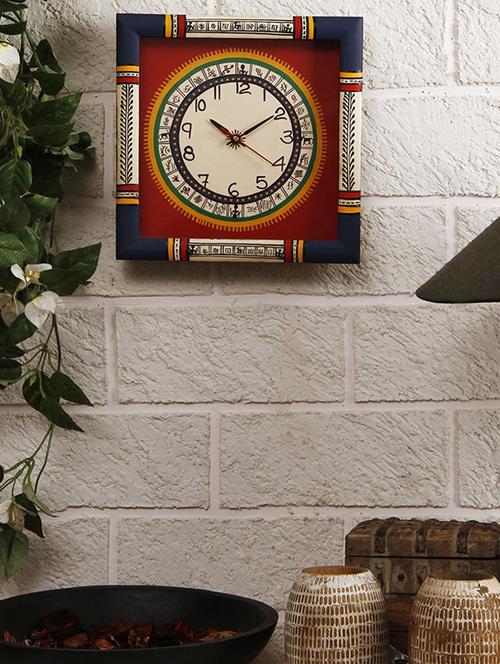 multi-coloured warli painted wooden wall clock - 1170203 - Standard Image - 1