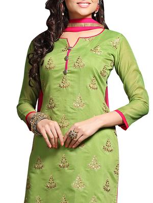 green cotton embroidered dress material - 11705114 - Standard Image - 4