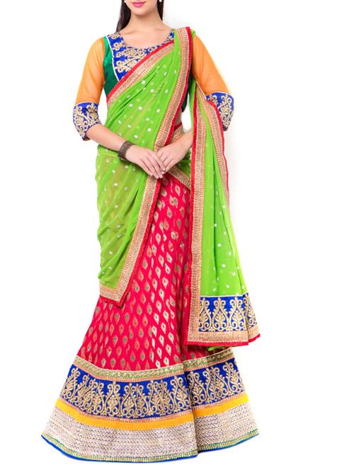 pink embroidered net lehenga - 11715237 - Standard Image - 1