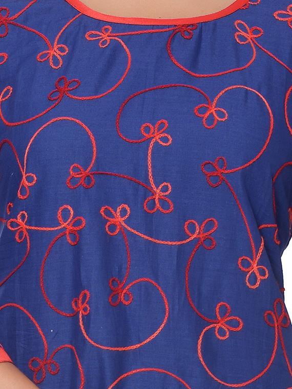 blue cotton aline kurta - 11766930 - Zoom Image - 4