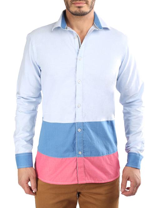 blue colour block cotton casual shirt - 11768818 - Very Small Image - 1