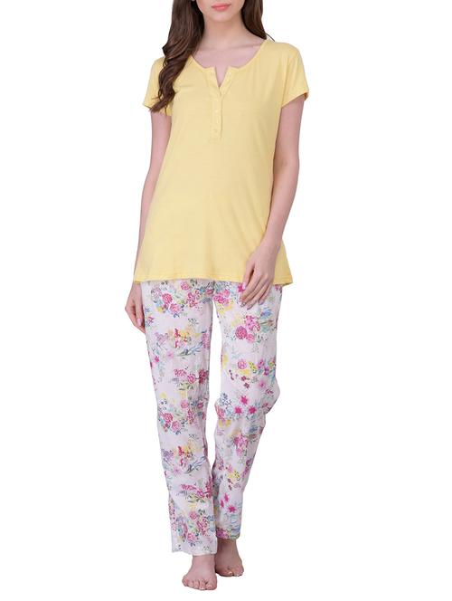 light yellow printed cotton nightwear set - 11824872 - Very Small Image - 1