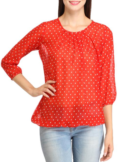 red poly georgette regular top - 11829061 - Standard Image - 1