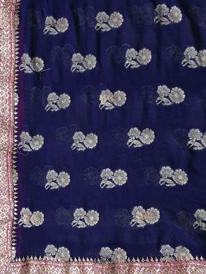 blue georgette gota patti saree with blouse - 11834410 - Standard Image - 4