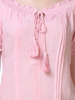 drawstring neck pink rayon top - 1187002 - Standard Image - 4
