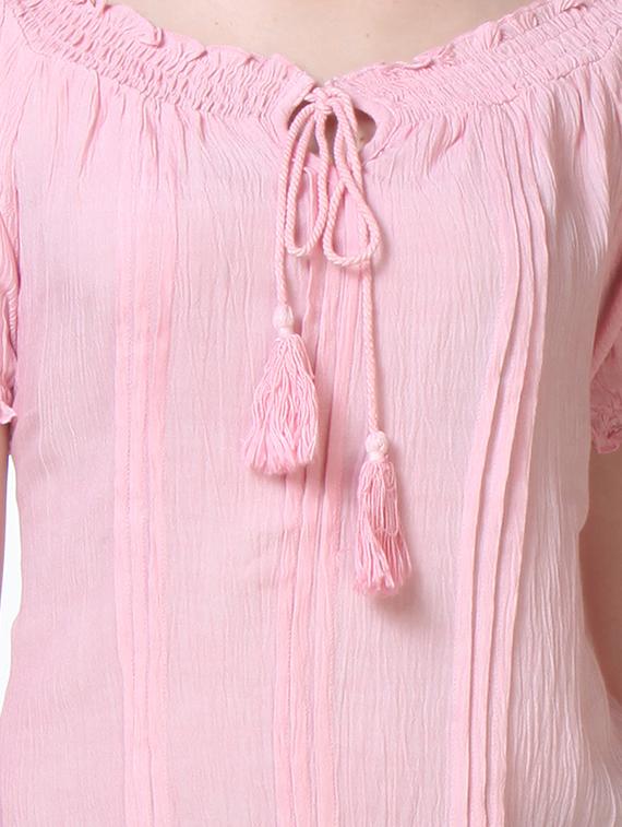 drawstring neck pink rayon top - 1187002 - Zoom Image - 4