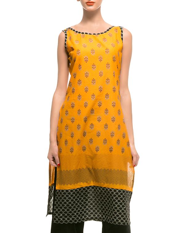 Yellow Cotton Straight Kurta - By