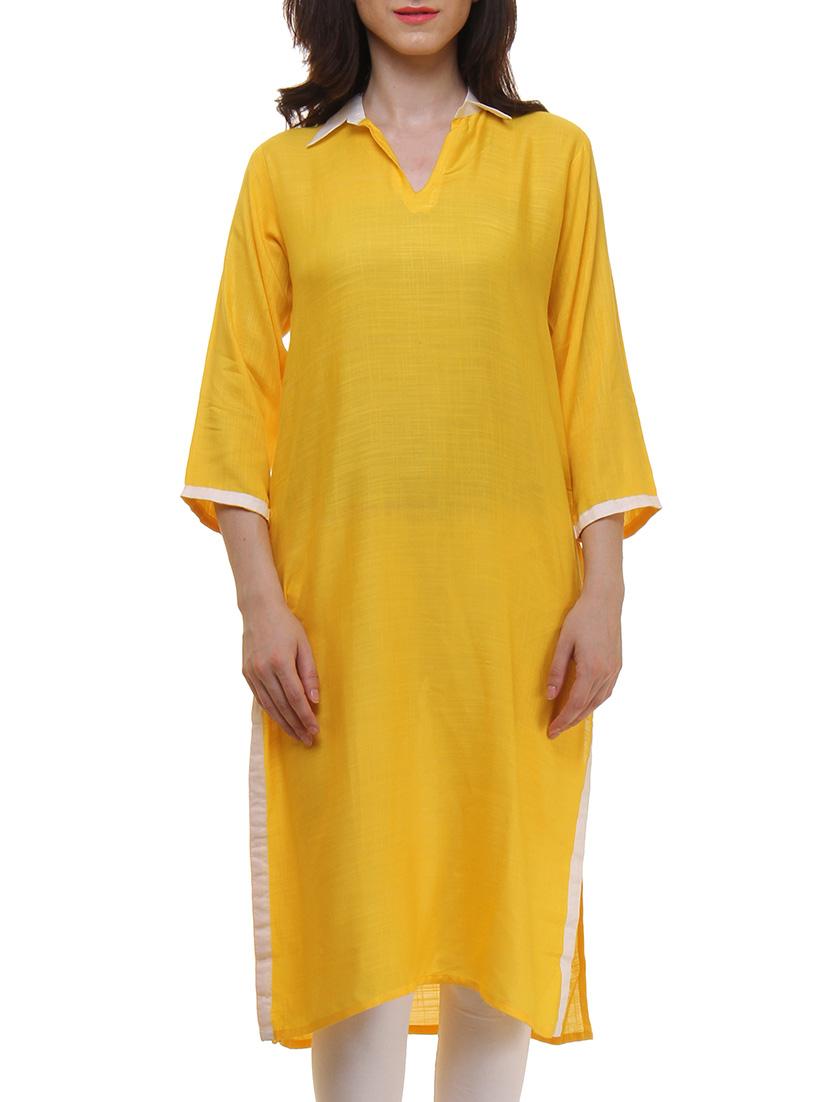 Yellow Cotton Straight Kurta - By